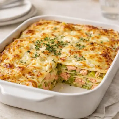 Recette lasagnes légères saumon poireaux chèvre