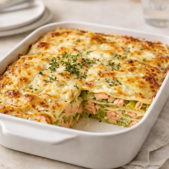 Recette lasagnes légères saumon poireaux chèvre