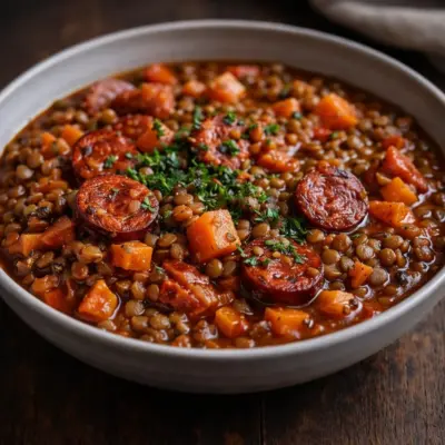 Lentilles à l’espagnole au chorizo : recette mijotée