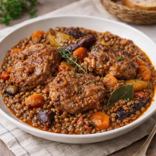 Recette lentilles carottes porc mijotées – facile
