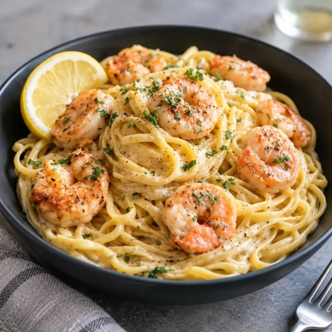 Linguine crémeuses aux crevettes faciles
