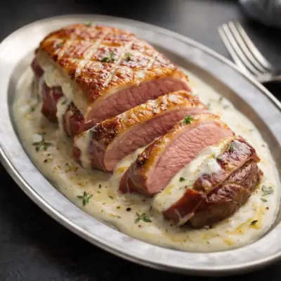 Magret de canard au chèvre et jambon du pays