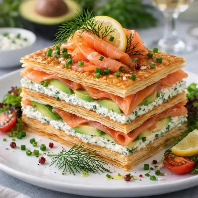 mille-feuille saumon fumé avocat fromage frais