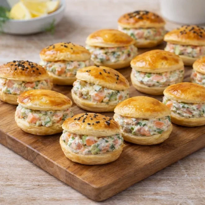 Mini feuilletés au saumon : saumon-avocat au fromage blanc