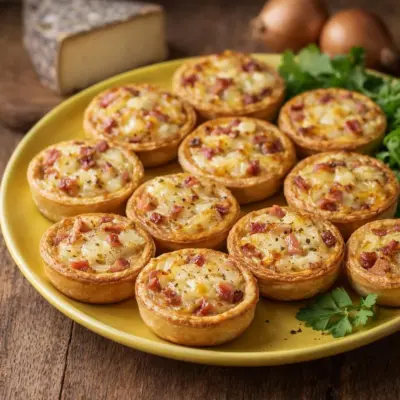 Mini-tartelettes au Saint-Nectaire oignons et lardons