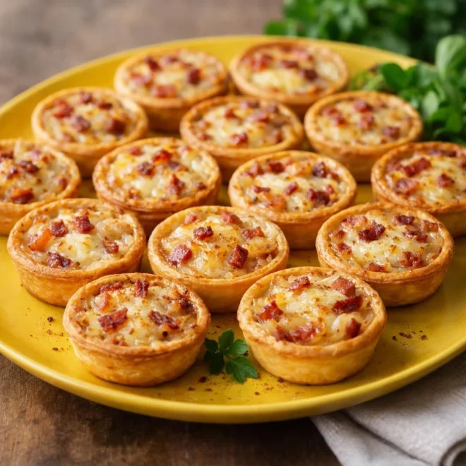 Mini-tartelettes au Saint-Nectaire oignons lardons