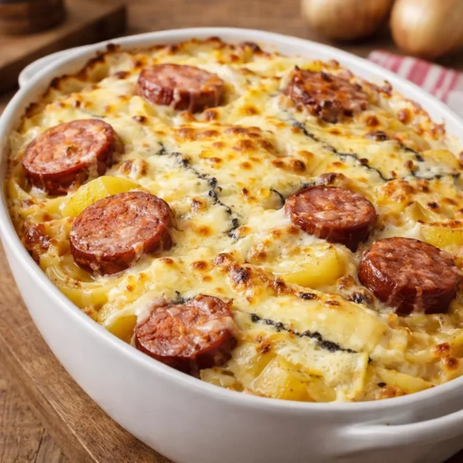 Morbiflette à la Saucisse de Morteau (gratin de pommes de terre au comté