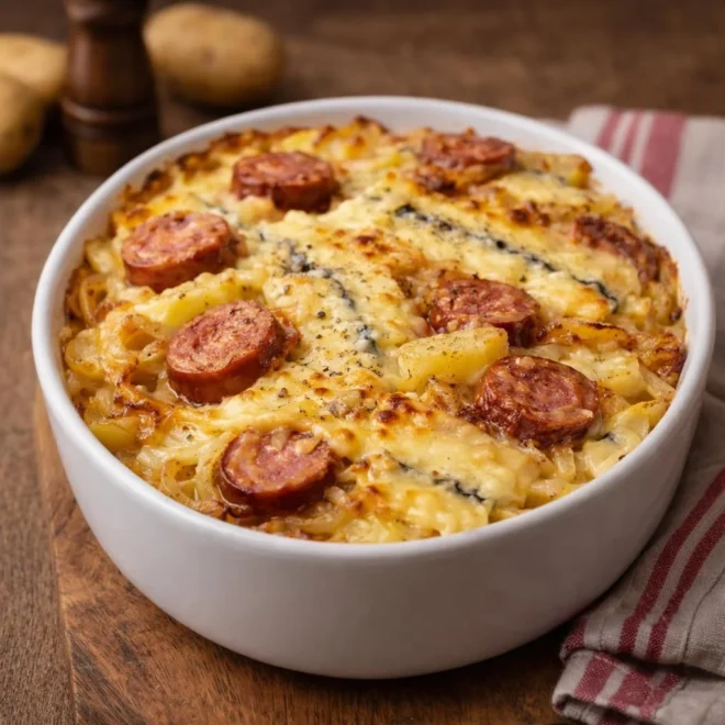 Morbiflette à la Saucisse de Morteau, pommes de terre et Morbier fondant
