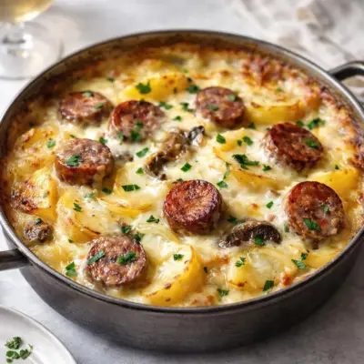 morbiflette à la saucisse de Morteau : gratin au reblochon