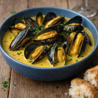 Mouclade charentaise au curry : moules crème & jaunes