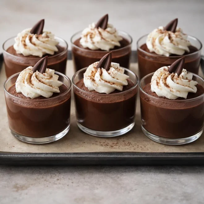 Mousse liégeoise au chocolat noir, chantilly vanille en verrines