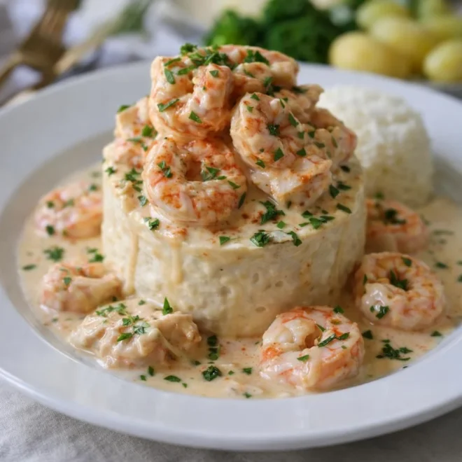 Mousseline de poisson et sauce aux crevettes