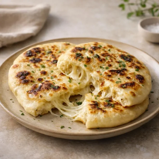 Naans au fromage maison (cœur de mozzarella fondante) à poêler