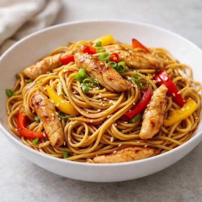 Recette nouilles chinoises sautées au poulet