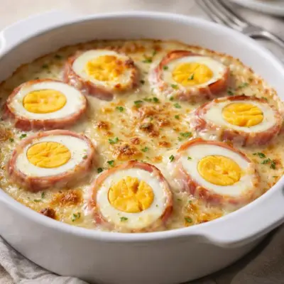 Œufs au four à la béchamel légère au jambon