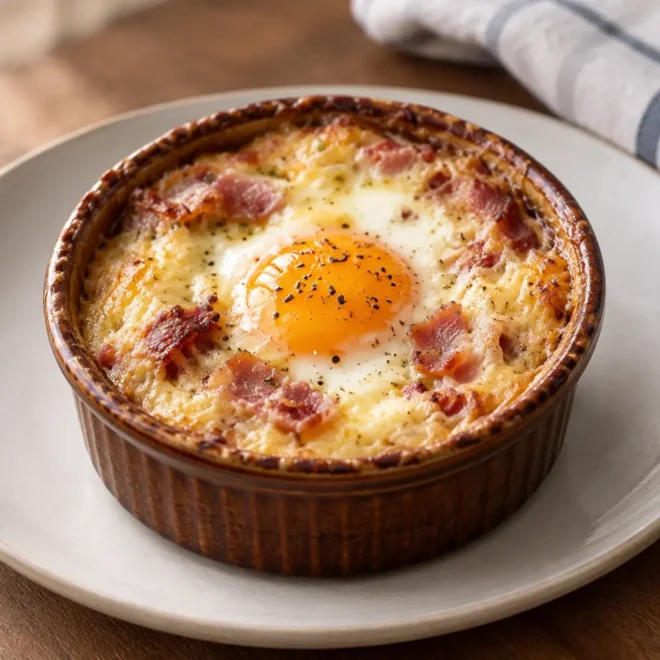 Œufs cocotte recette au lard et au fromage