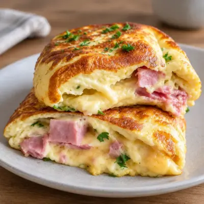 Omelette roulée au jambon et au fromage