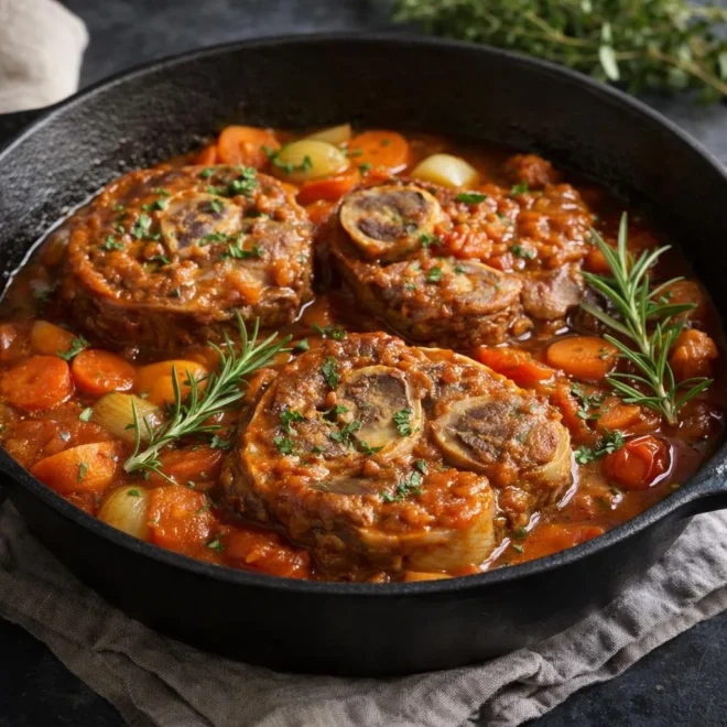 Osso buco de veau classique au vin blanc et tomates