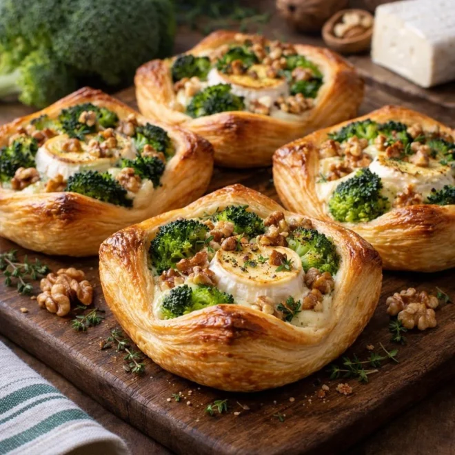 Paniers feuilletés brocoli chèvre noix : crousti-fondant
