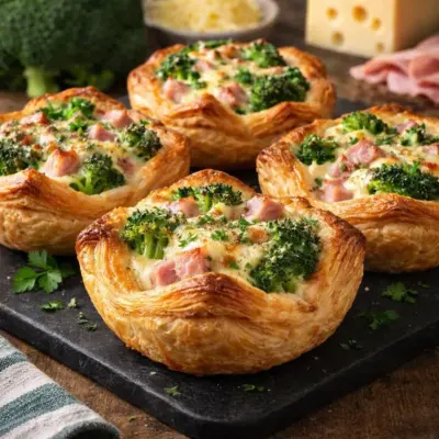 Paniers feuilletés brocoli jambon emmental