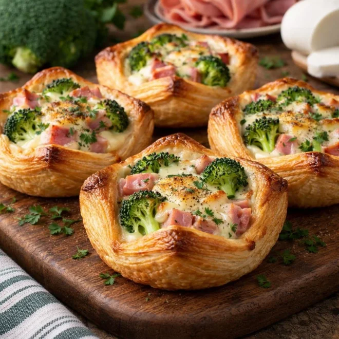 Paniers feuilletés brocoli jambon mozzarella