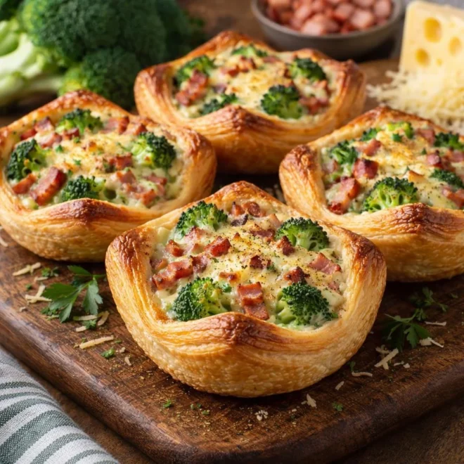 paniers feuilletés au brocoli lardons gruyère