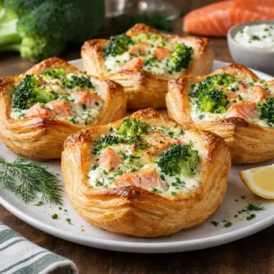 Paniers feuilletés brocoli saumon fromage frais