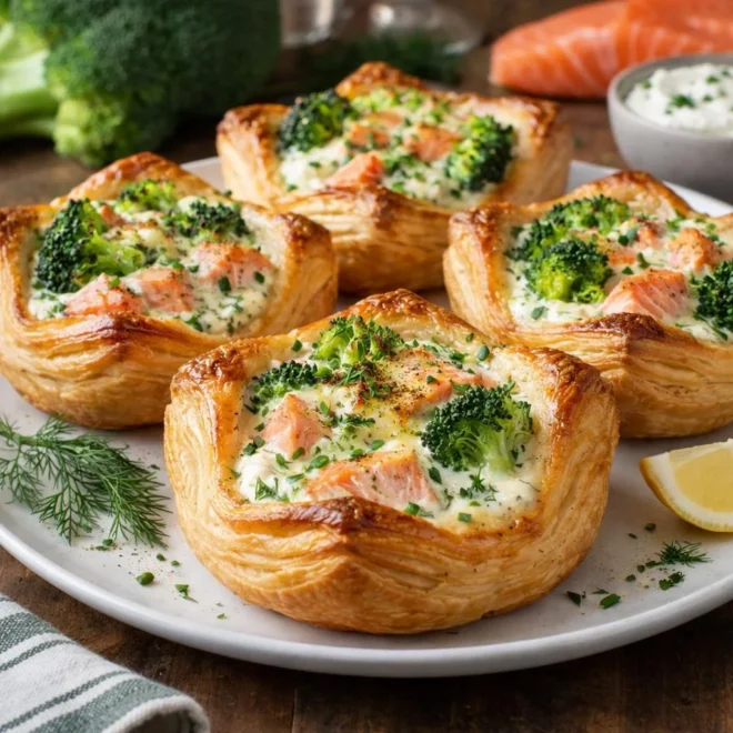 Paniers feuilletés brocoli saumon fromage frais