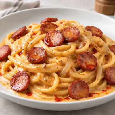 Pâtes à la crème : recette aux saucisses