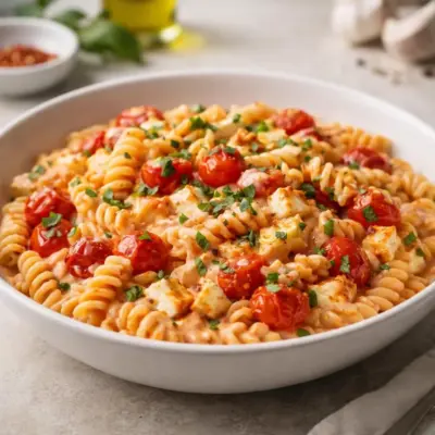 Pâtes à la feta rôtie : sauce crémeuse aux tomates cerises