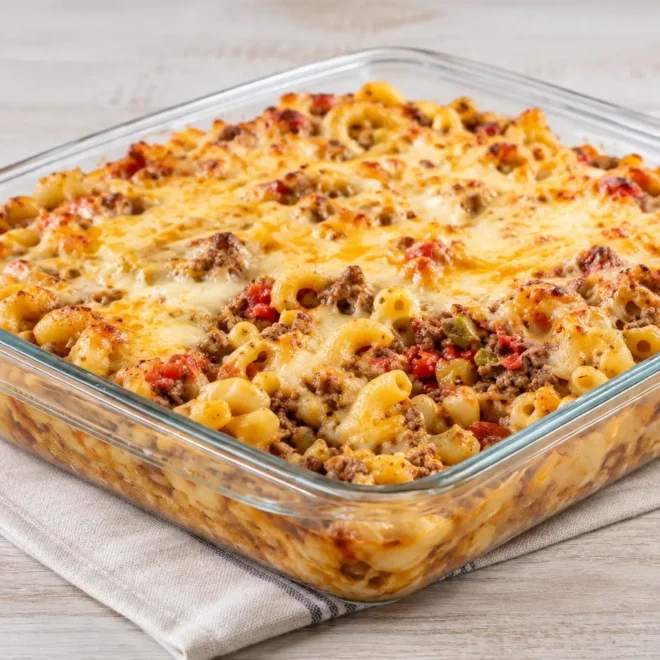 Pâtes au cheeseburger : recette gratinée facile