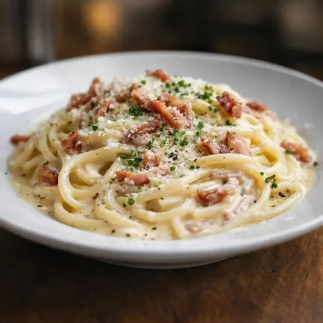 Recette carbonara à la française crémeuse aux lardons