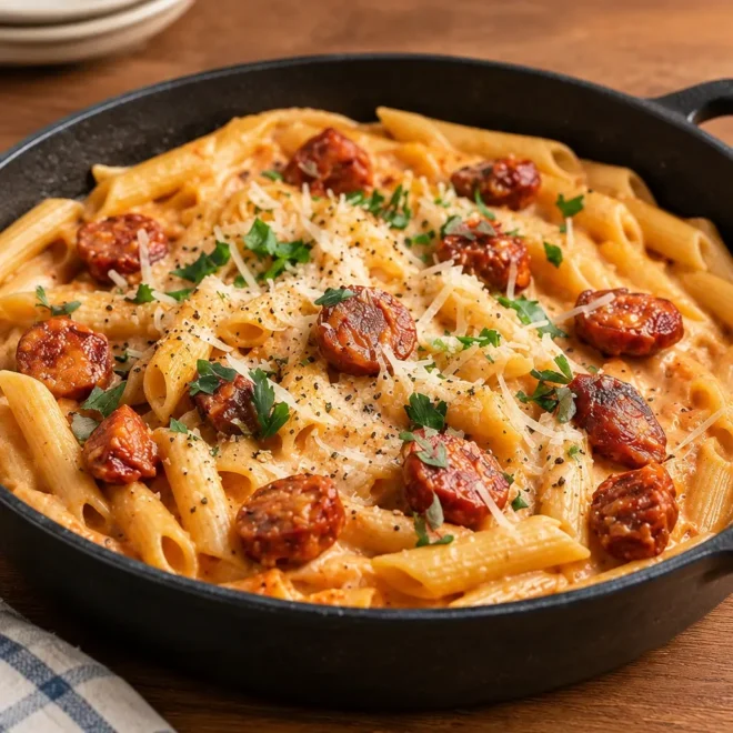 Pâtes crémeuses au chorizo et parmesan