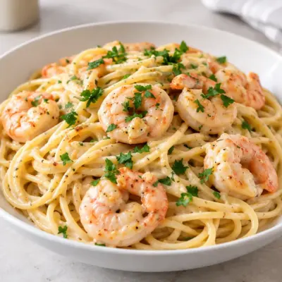 Pâtes crémeuses aux crevettes : recette facile
