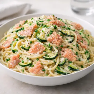 Pâtes au saumon et aux courgettes à la ciboulette
