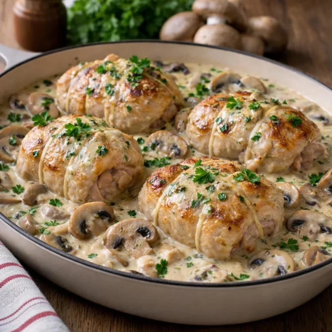 Paupiettes de porc sauce Boursin & champignons