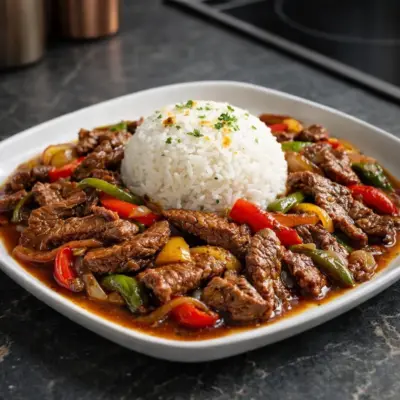 Bœuf au poivre Pepper Steak : poivrons & riz
