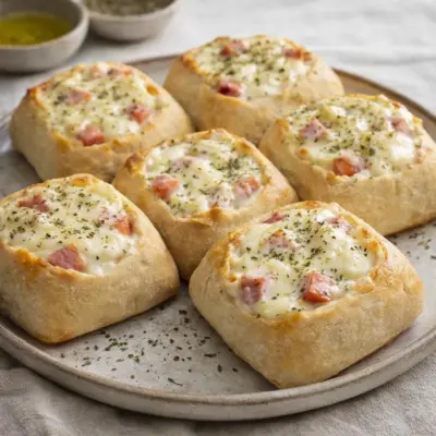 Petits pains garnis jambon mozzarella au four