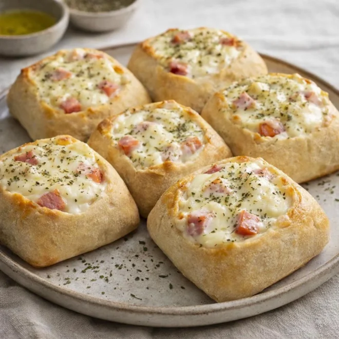 Petits pains garnis jambon mozzarella au four