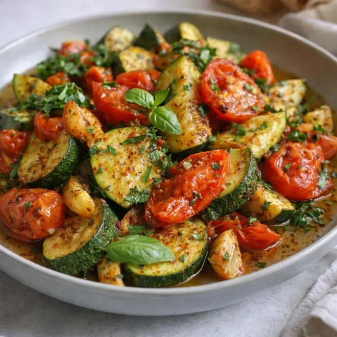 Poêlée de courgettes à l’ail : tomates & paprika