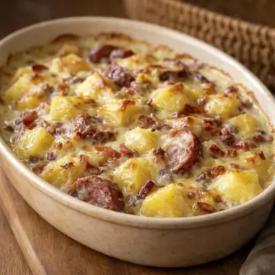 Poêlée franc-comtoise au comté : saucisses & pommes de terre