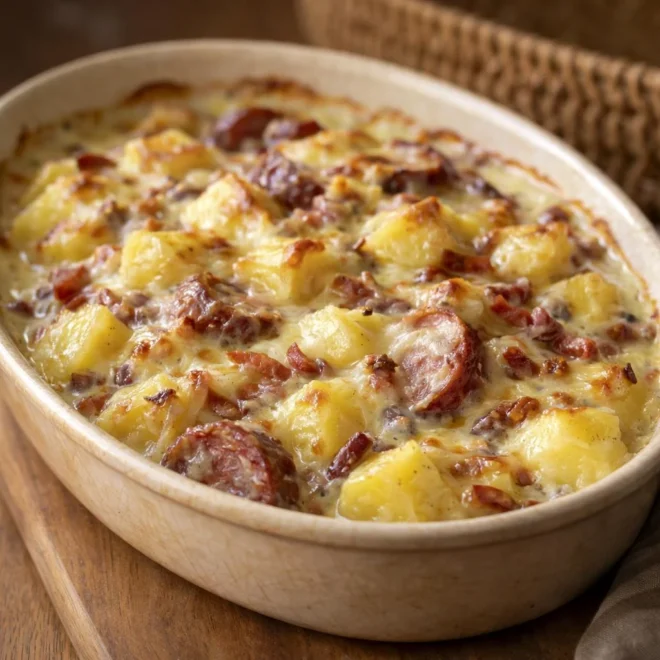 Poêlée franc-comtoise au comté : saucisses & pommes de terre
