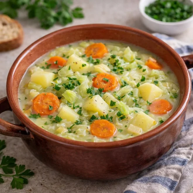 Potée de légumes au lait : pommes de terre, carottes, chou