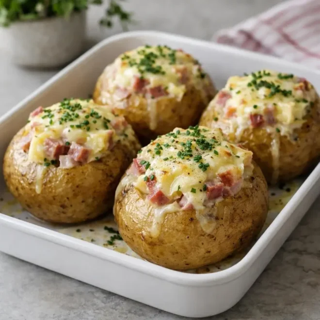 Pommes de terre au four farcies camembert jambon