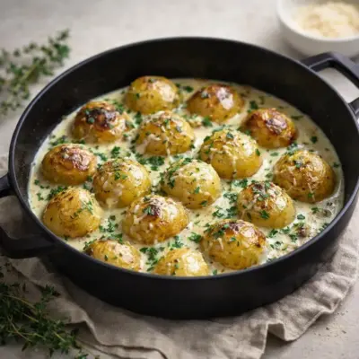 Pommes de terre bébés à la sauce crémeuse ail & parmesan