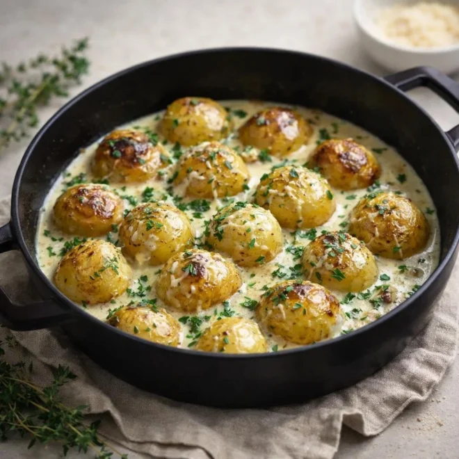 Pommes de terre bébés à la sauce crémeuse ail & parmesan