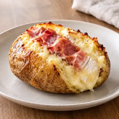 Pommes de terre farcies : brie et jambon cru