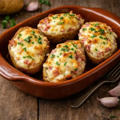 Pommes de terre farcies au Boursin : jambon & mozzarella