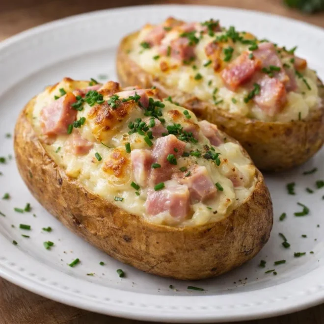 Pommes de terre farcies au fromage et jambon de poulet