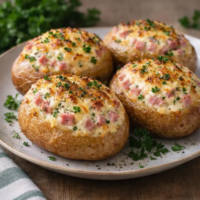 Pommes de terre farcies au jambon Boursin et emmental
